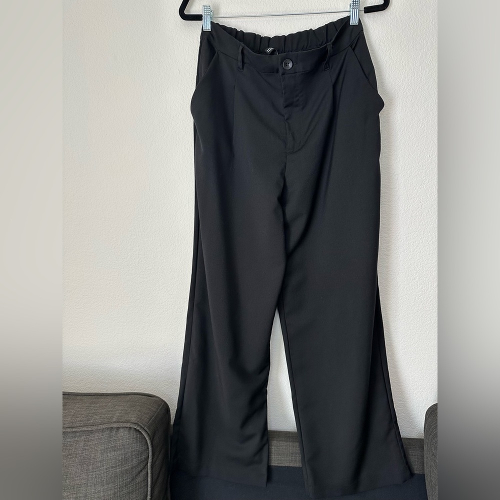 H&M High Rise Full Length Elastic Waist Black Trousers Size Medium